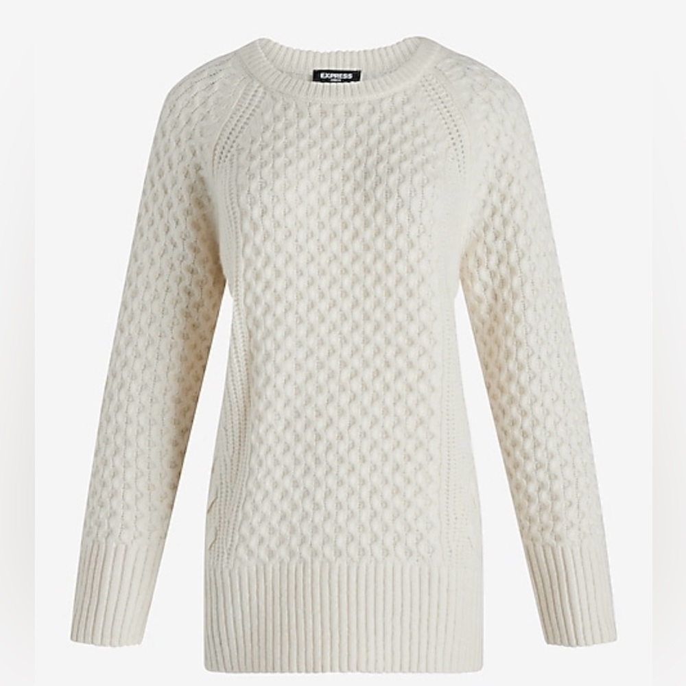 Cable Knit Crew Neck Tunic Sweater